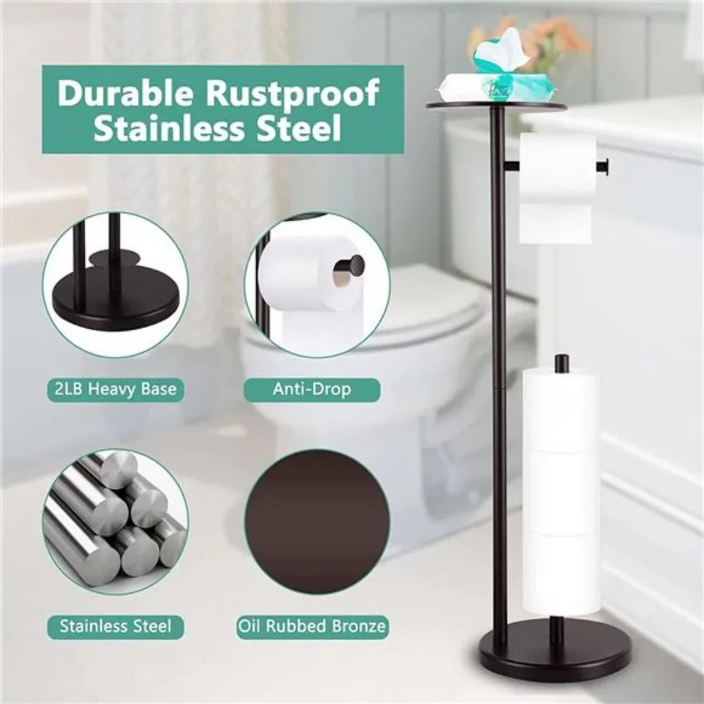 Toilet Paper Holder Stand with Phone Shelf, Free Standing Toilet Paper Holder